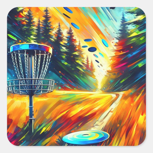 Abstrakt Art Disk Golf Thema Quadratischer Aufkleber (Vorderseite)