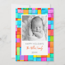 Abstrakt Art FOTO Familiennamen Farbiges JAHR Baby Feiertagskarte