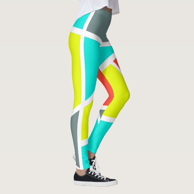 Abstrakt Art Gray Yellow Coral Minimalismus Leggings (Rechts)