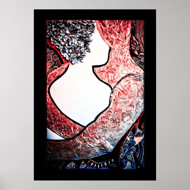 Abstrakt Art Interracial Pärchen in liebevoller Um Poster (Vorne)