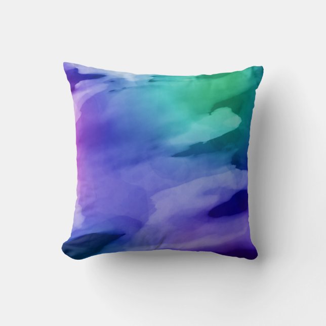 Abstrakt Art Lila Blue Green Wash Kissen (Vorderseite)