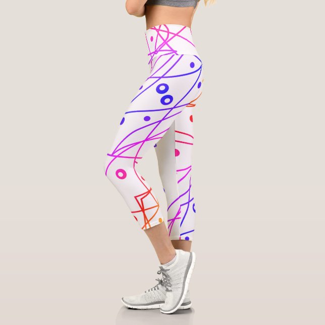 Abstrakt Art Lila White Lines Circles Minimalismus Capri Leggings (Links)