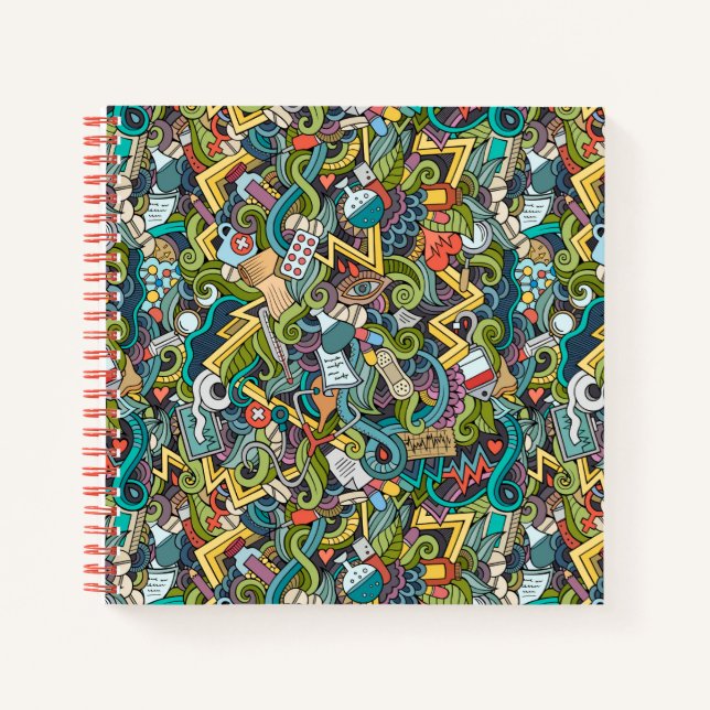 Abstrakt Art Medical Icon Muster Notizbuch (Vorderseite)