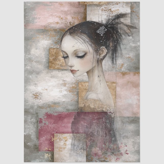 Abstrakt Art Mixed Media Grunge Girl Decoupage Seidenpapier (Vorderseite)