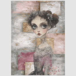Abstrakt Art Mixed Media Grunge Girl Decoupage Seidenpapier