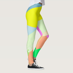Abstrakt Art Pastel Coral Lavendel Gelb Leggings
