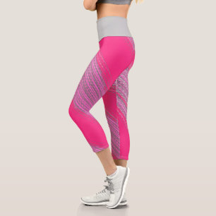 Abstrakt Art Pink Coral Gray Capri Leggings