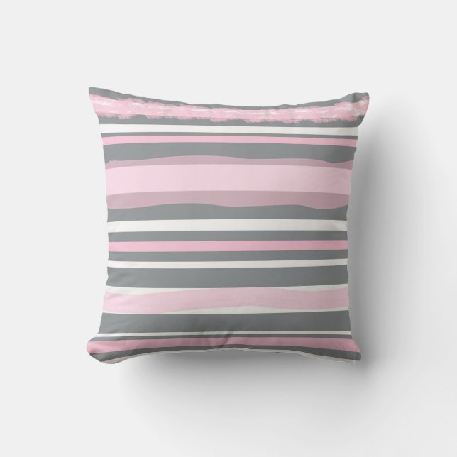 Abstrakt Art Pink Grau Weiße Linien Kissen (Vorderseite)