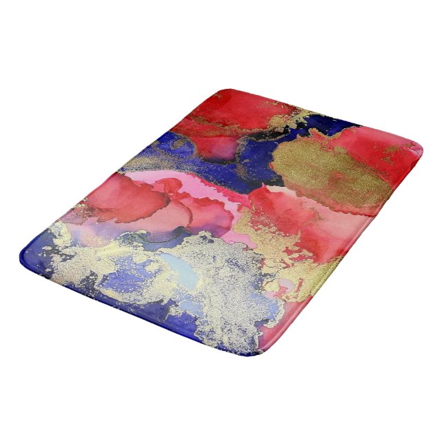 Abstrakt Art Red Blue Gold Badematte (Schrägansicht)