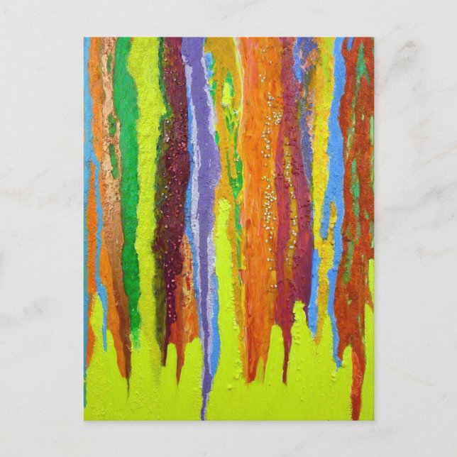 Abstrakt Art Regenbogenstreifen malen Tropfen Postkarte (Vorderseite)