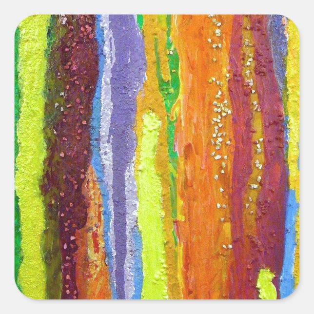 Abstrakt Art Regenbogenstreifen malen Tropfen Quadratischer Aufkleber (Vorderseite)