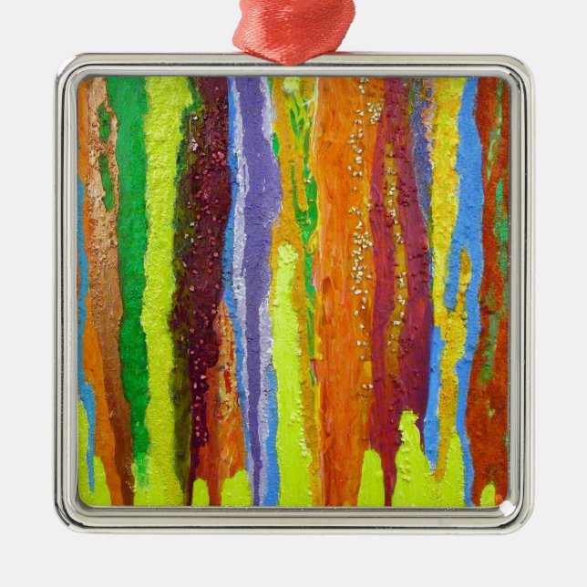 Abstrakt Art Regenbogenstreifen malen Tropfen Silbernes Ornament (Vorne)