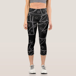Abstrakt Art Schwarz-weiß Lines Circles Minimalism Capri Leggings