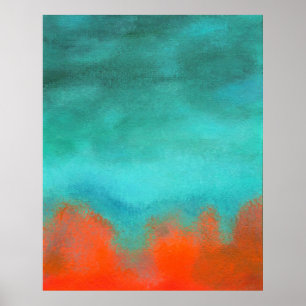 Abstrakt Art Sky Fire Lava Rotes Orange Türkis Poster