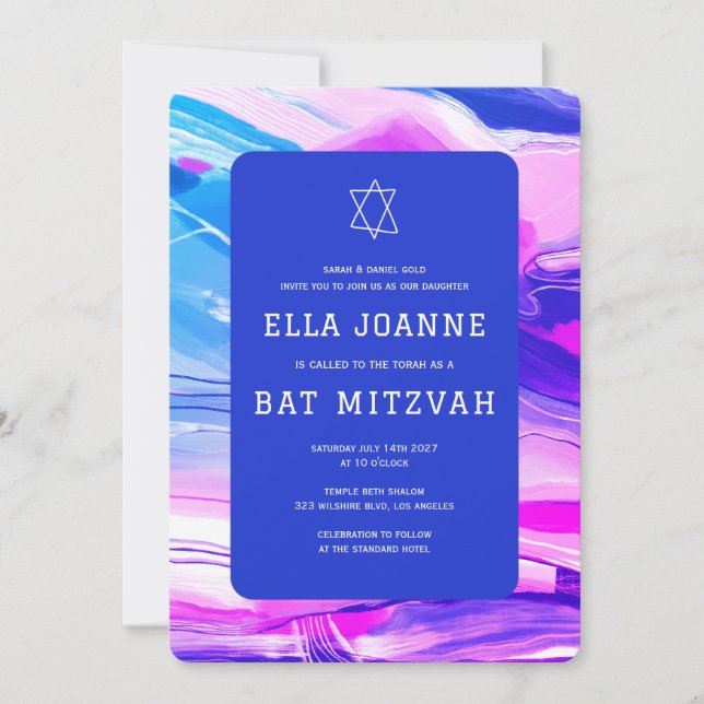 Abstrakt Art Star von David Custom Bar Bat Mitzvah Einladung (Vorderseite)