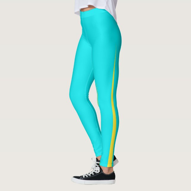 Abstrakt Art Türkis Blauer Gelber Minimalismus Leggings (Links)