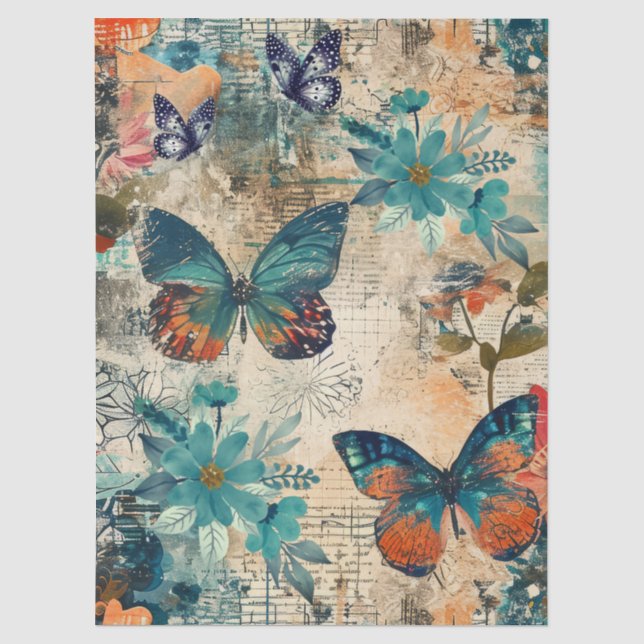 Abstrakt Art Uni Florals & Butterfys Seidenpapier (Vorderseite)