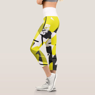 Abstrakt Art Yellow Grey Add Name Anna Capri Leggings