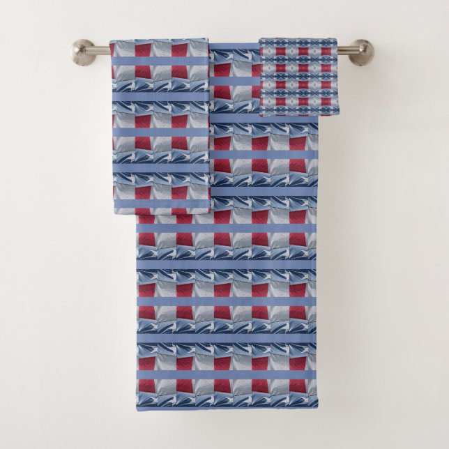 Abstrakt auf rotem weißem und blau badhandtuch set (Insitu)