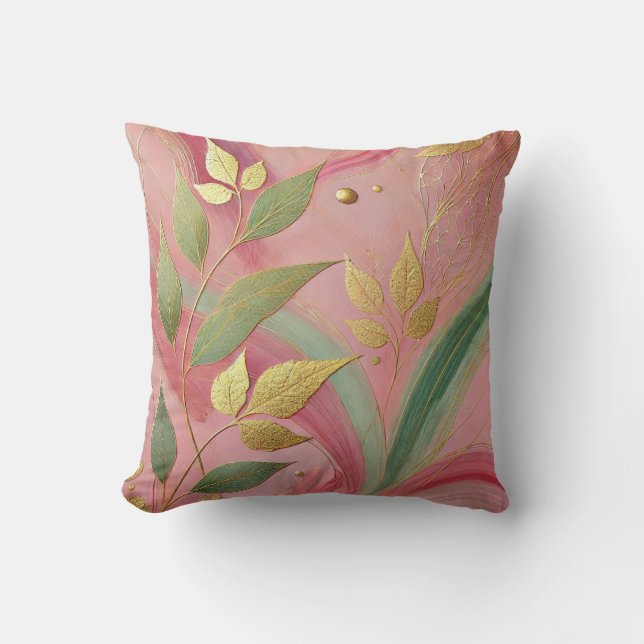 Abstrakt BabyPink Golden Leaf Style 18 Kissen (Vorderseite)