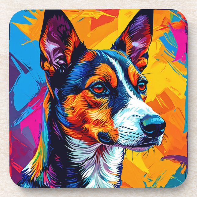 Abstrakt Basenji Dog Portrait Getränkeuntersetzer (Vorderseite)