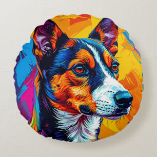 Abstrakt Basenji Dog Portrait Rundes Kissen