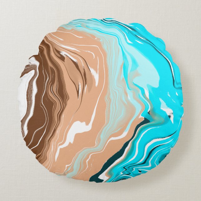 Abstrakt Beach Fluid Art Außenpilz Rundes Kissen (Vorderseite)