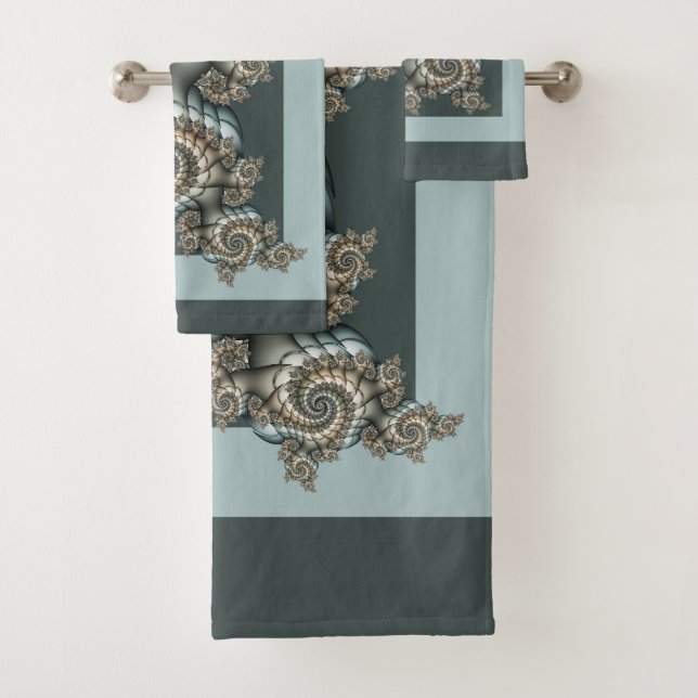 Abstrakt Beige Light Blue Fraktal Kunstgalerie Badhandtuch Set (Insitu)