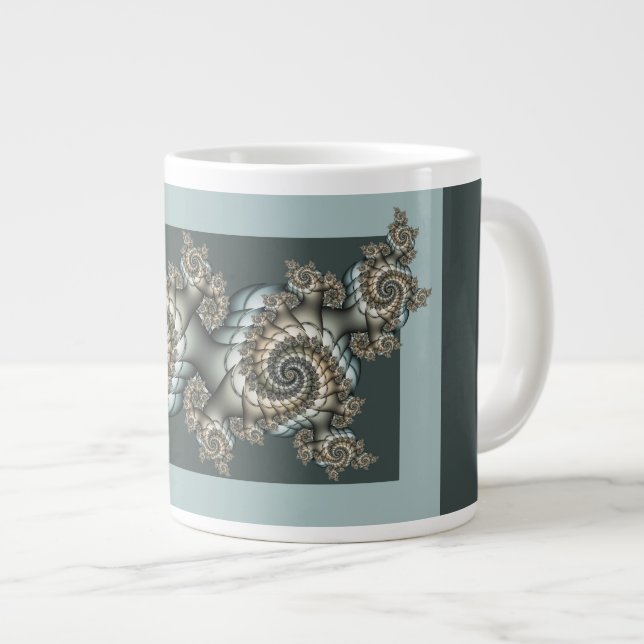 Abstrakt Beige Light Blue Fraktal Kunstgalerie Jumbo-Tasse (Vorderseite Rechts)