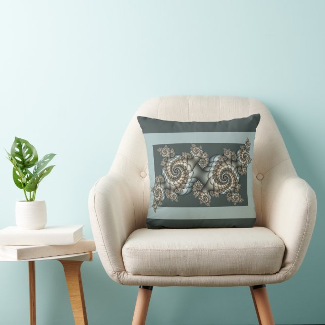 Abstrakt Beige Light Blue Fraktal Kunstgalerie Kissen (Stuhl )