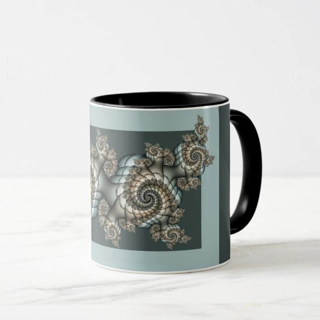 Abstrakt Beige Light Blue Fraktal Kunstgalerie Tasse (VorderseiteRechts)