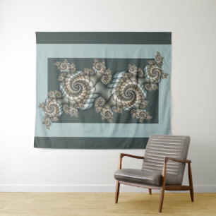 Abstrakt Beige Light Blue Fraktal Kunstgalerie Wandteppich