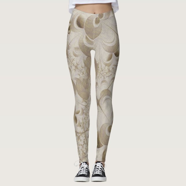 Abstrakt-beigefarbenes Muster Leggings (Vorderseite)
