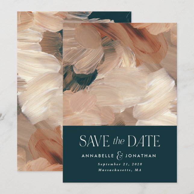 Abstrakt bemalt moderne aquamarine Creme Terracott Einladung (Vorne/Hinten)