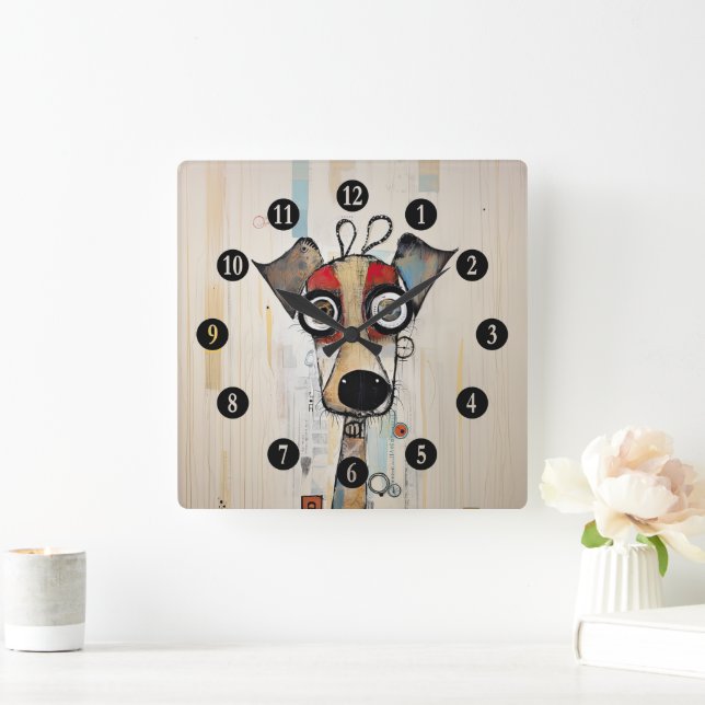 Abstrakt Big Mit Augen Dog Quadratische Wanduhr (Zuhause)
