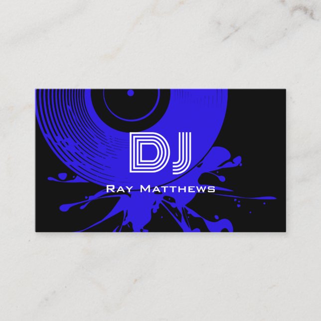Abstrakt Black and Blue Disk DJ Music Producer Visitenkarte (Vorderseite)