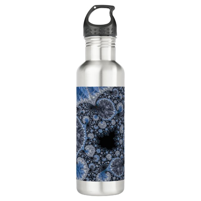 Abstrakt Black Blue Fraktal Edelstahlflasche (Vorderseite)