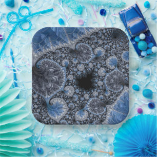 Abstrakt Black Blue Fraktal Pappteller