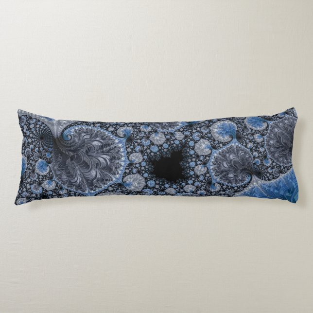 Abstrakt Black Blue Fraktal Seitenschläferkissen (Vorderseite)