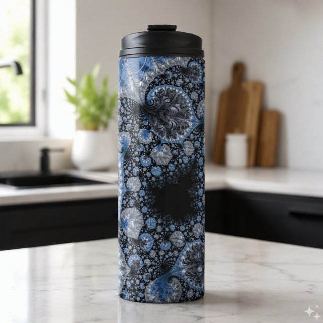 Abstrakt Black Blue Fraktal Thermosbecher (Von Creator hochgeladen)