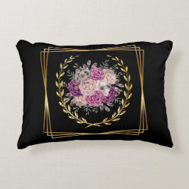 Abstrakt Black Gold Lila Blütenlaurel Wreath Dekokissen
