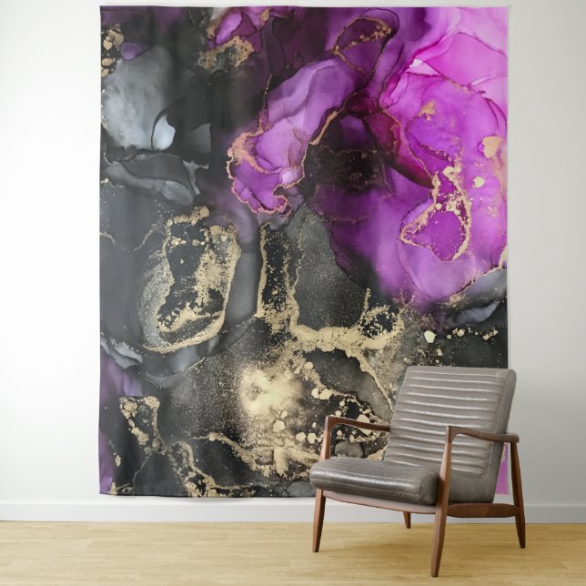 Abstrakt Black Gold Lila Kunst Wandteppich (Beispiel)