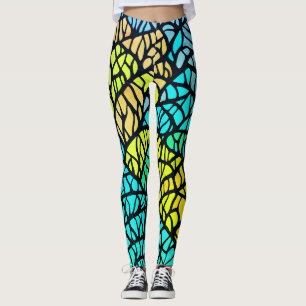 Abstrakt Blau Gelb Schwarze Linien Buntglas  Leggings