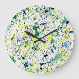 Abstrakt Blau, Grün und Gelb Große Wanduhr