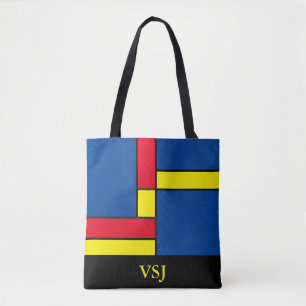 Abstrakt Blau-Rot-Gelb-Monogramm Tasche