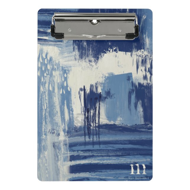 Abstrakt Blau und Elfenbein Mini Klemmbrett (Vorderseite)