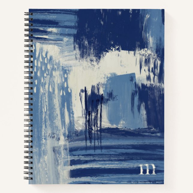 Abstrakt Blau und Elfenbein Notizbuch (Vorderseite)