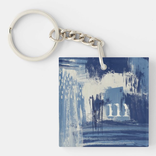 Abstrakt Blau und Elfenbein Schlüsselanhänger (Vorderseite)
