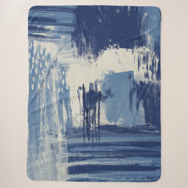 Abstrakt Blau und Elfenbein Sherpadecke (Vorderseite)
