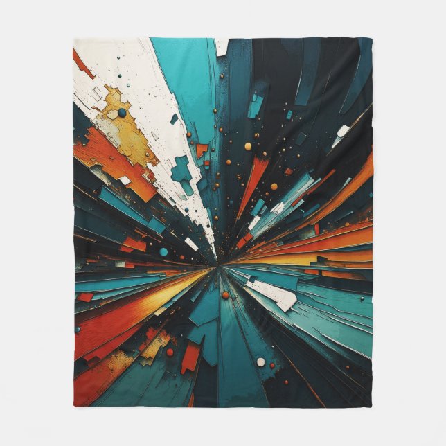 Abstrakt Blau und Orange 607 Fleecedecke (Vorderseite)